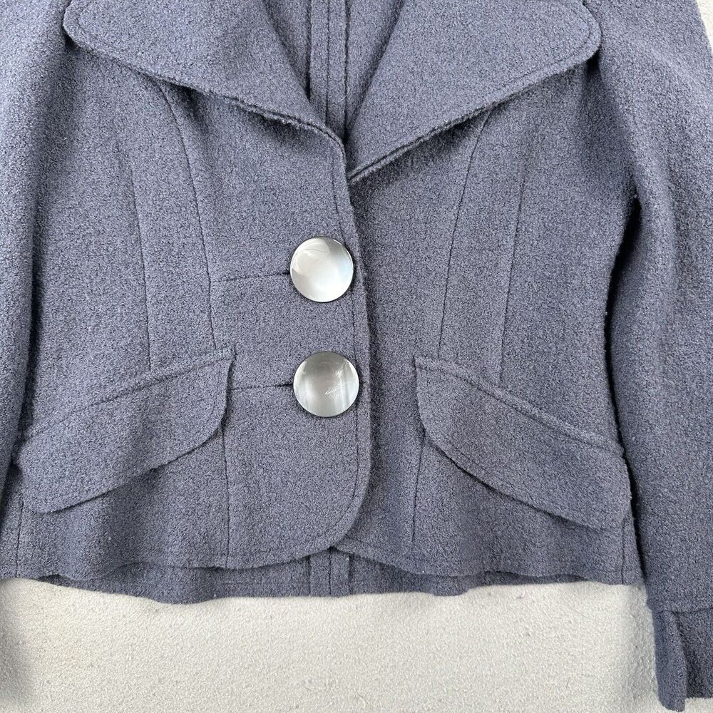 Vivian Shyu Wool Blazer Jacket Women’s Small Navy Blue Ruffle Button Front - Picture 7 of 16